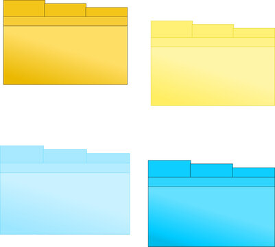 Vector Office File Folders Set with Tabs in Yellow, Gold Light Blue and Cyan Soft Color Pastel Doodle Art Vector Illustration 1