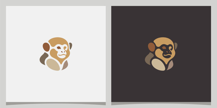 Minimalist stylized monkey head logo design set with minimalist