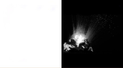 Cinematic white explosion on black background, dynamic smoke burst with debris, abstract energy blast for visual effects © MstNadira