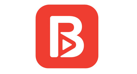 Letter b with play button icon flat red and white design © Rahul