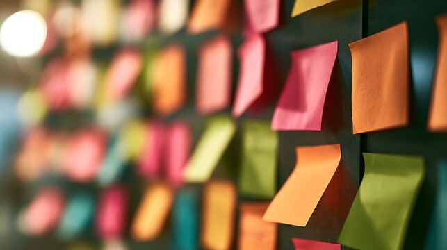 Colorful sticky notes on wall in office