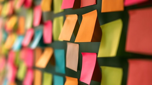 Many colorful sticky notes on a wall