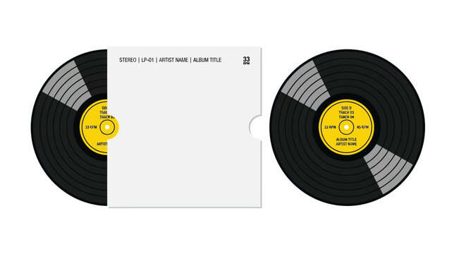 Two vinyl records with labels displayed on a white background