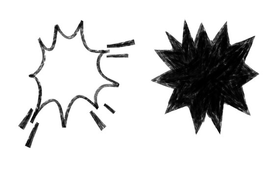 Explosion and Starburst Effect: Two hand-drawn graphic elements representing a burst and a starburst, evoking impact and visual energy.