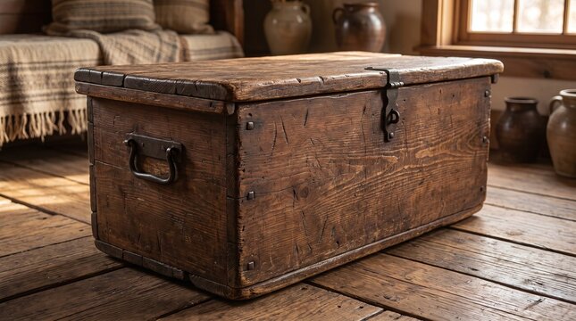 Antique Wooden Chest in Rustic Room