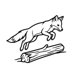 Obraz premium Fox jumping over log, stylized illustration