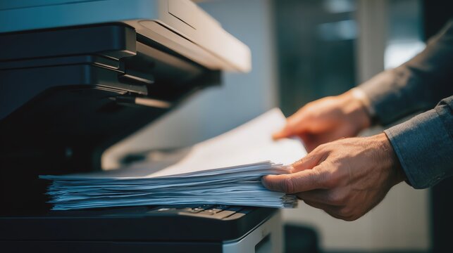 Professional hands handling printed documents.