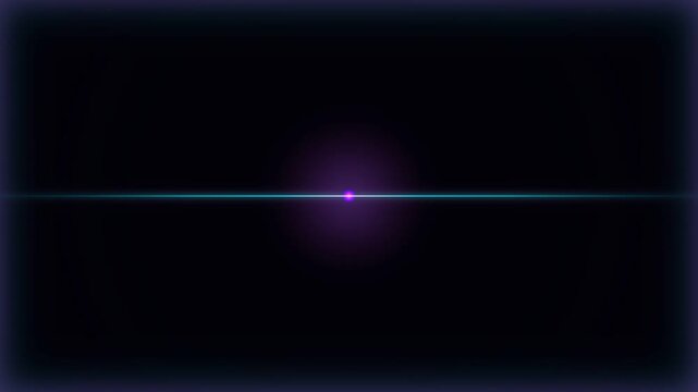 Futuristic digital abstract motion graphic featuring a glowing horizontal cyan laser light beam with a magenta central lens flare against dark background, ideal for modern tech intro.