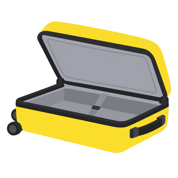 Open yellow travel suitcase isolated vector illustration