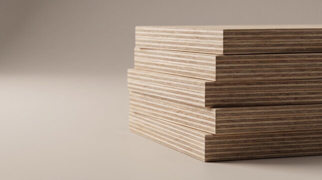 Stacked birch plywood sheets with striped edge detail