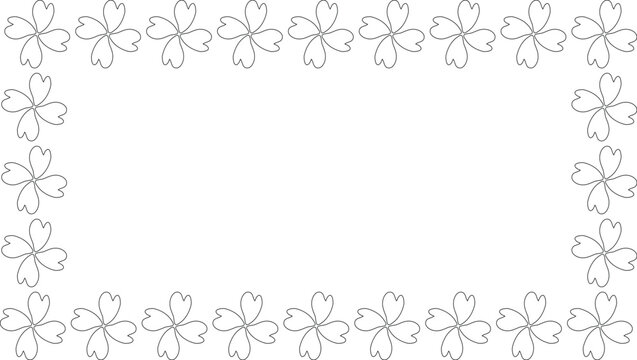Minimalist floral border vector, simple black line clover frame, elegant heart-shaped petal decorative border for wedding invitations
