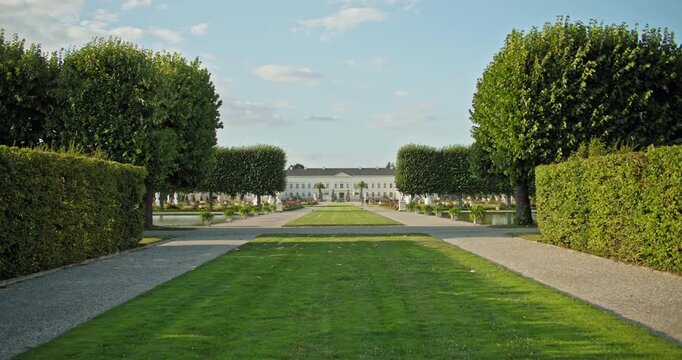 Beautiful gardens Herrenhausen Palace Hannover Germany create a historic urban landmark with scenic nature and architecture for European travel and tourism
