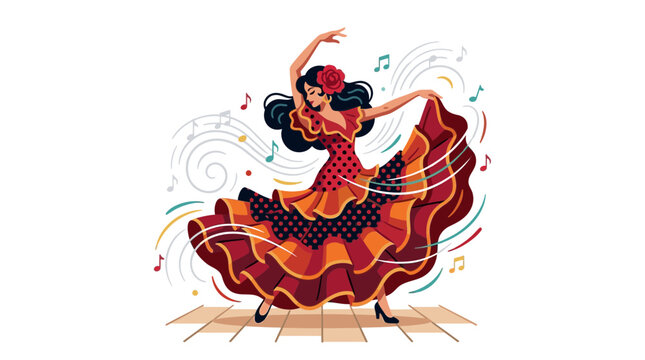Flamenco Dancer in Red Dress Performing Traditional Spanish Dance