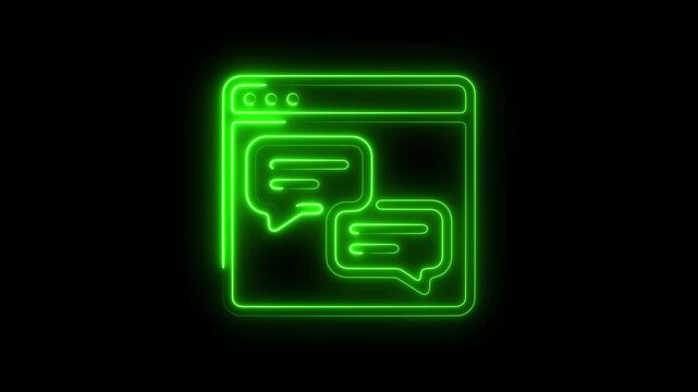 Neon green browser chat animation: digital communication and messaging concept for web ui glowing