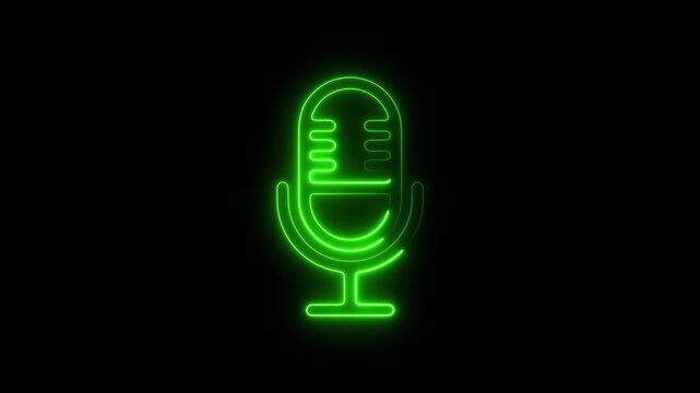 Neon green glowing microphone animation for podcast and audio branding light