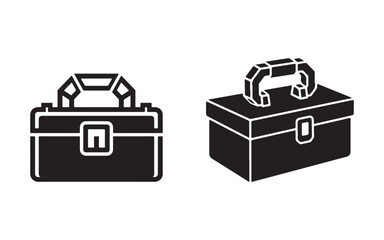Fototapeta premium Black silhouette icons of a toolbox for construction and repair work isolated on a white background
