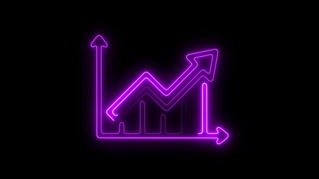Neon purple financial growth chart rising bar graph animation for business success and data analytics