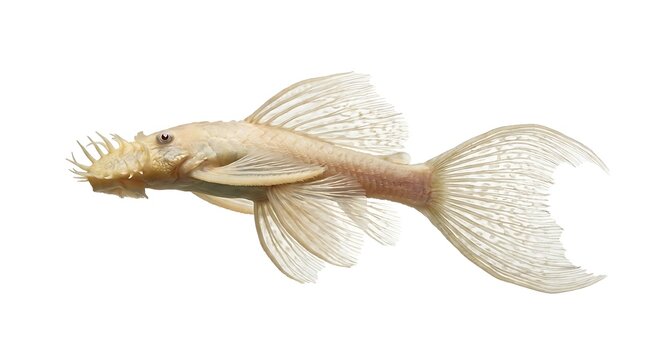 Albino Bristlenose Pleco fish isolated on white background for aquarium hobbyist design