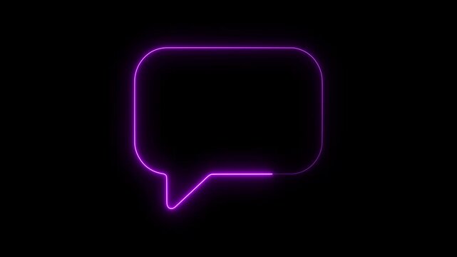 Neon purple speech bubble pulsing on black background, minimalist digital communication chat message