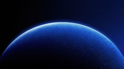Obraz premium Glowing blue half planet with granular texture on dark outer space background, abstract cosmic futuristic astronomy science exploration concepts