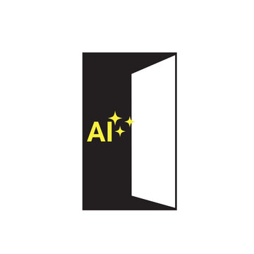Open Black Door to AI Technology with Yellow Sparks Vector Illustration.

