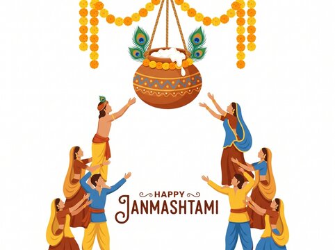 dahi handi, pot of cream on krishna janmashtami vector illustration , vector isolated on white