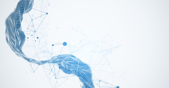 Abstract vector illustration of blue wireframe mesh and plexus network.