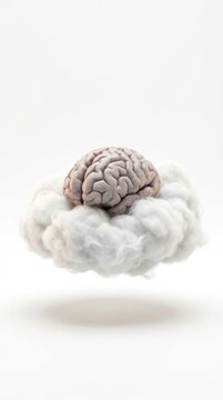 Human Brain Floating on Soft Cloud Concept of Calm Mind Daydreaming and Mental Peace