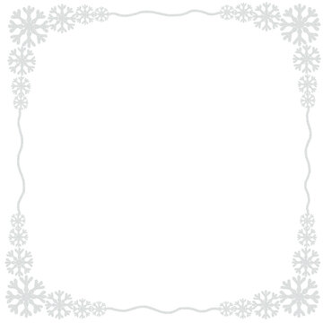 White Snowflake Square Frame, Winter Wavy Border