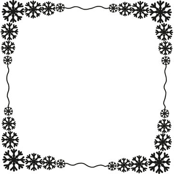  Black Snowflake Square Frame, Winter Wavy Border