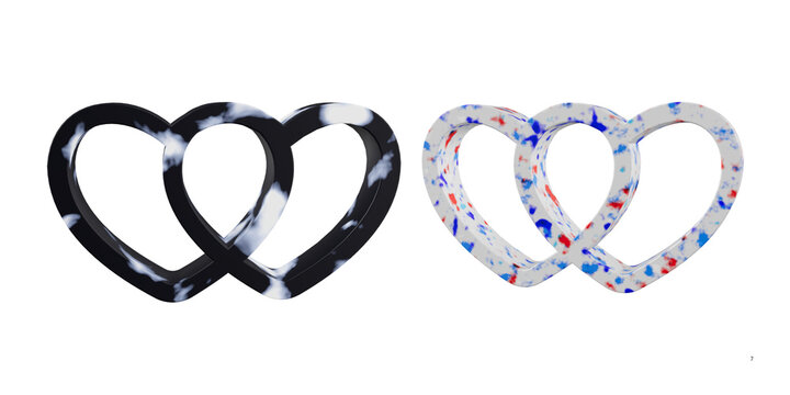 Acrylic interlocking heart charms, marble and terrazzo resin jewelry components, black and white heart pendants for craft DIY