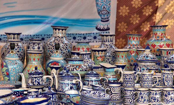 Blue pottery, known locally as Kashigari or Kashi work, is a traditional hand-painted ceramic craft famous in Multan, Pakistan, and Jaipur, India