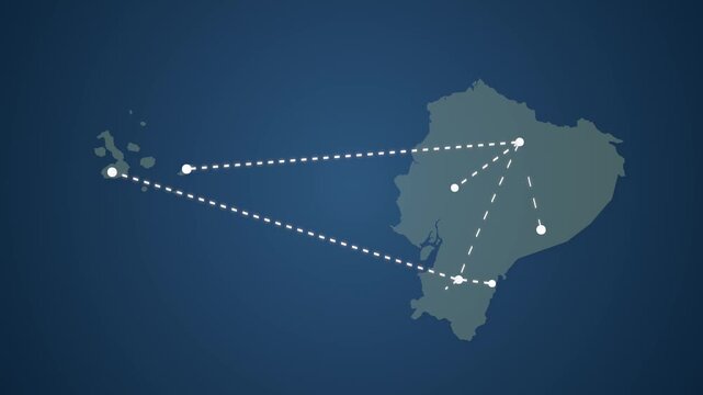 Ecuador Map with Connected Straight Lines Representing Global Signal Transmission