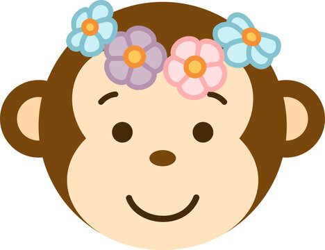 Cute monkey head with colorful flower crown vector illustration