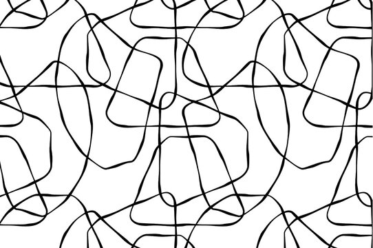 Seamless abstract overlapping wireframe line pattern, black continuous rounded line grid, modern minimalist geometric web texture, contemporary line background on transparent PNG element