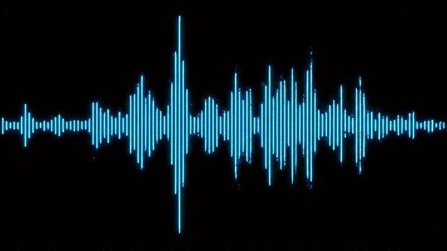 Abstract blue sound wave patterns on black background representing audio visualization in motion