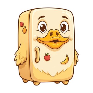 Cute cartoon duck refrigerator  character illustration with fruit magnets 