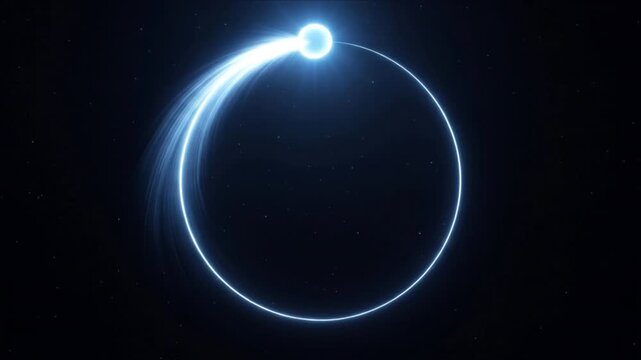 漆黒の宇宙で光の球体が円軌道上を高速周回するサイバー空間の3DCG動画