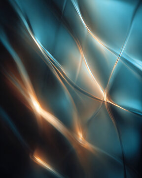 Abstract flowing light waves with blue and orange colors 3D rendered