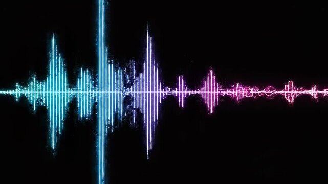Colorful audio wave patterns pulse smoothly across a dark background during a digital sound visualization
