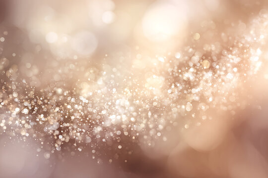 Sparkling golden glitter particles with bokeh light effect 3D rendered