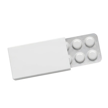 White medicine blister pack with four round pills isolated on transparent background