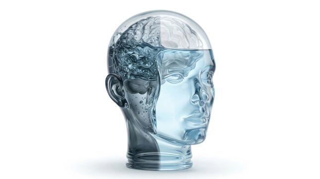 Blue Transparent Head Representing Deep Thinking and Cognitive Processing
