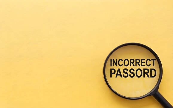INCORRECT PASSWORD text written on magnifier glasses, on yellow background.