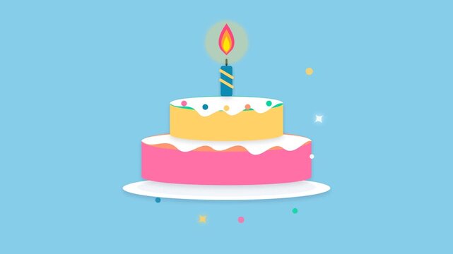 Birthday cake animation set with candle and confetti