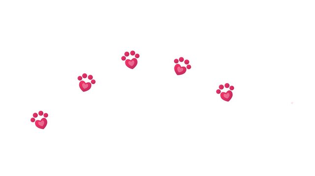 Pink heart paw prints scattered on white background