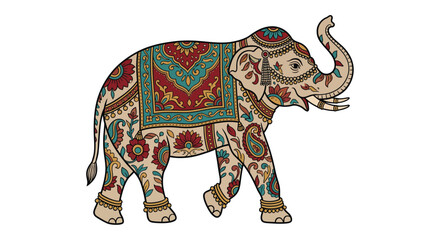 Obraz premium An ornate elephant illustration features detailed floral patterns and a white background vector ornament pattern design animal mammal