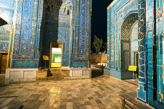 View of Shohizinda , Shohi zinda complex. Samarkand, Uzbekistan. beautiful medieval architecture of the Middle East and Central Asia.