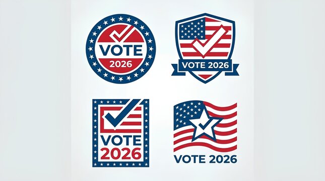 Collection of Vote 2026 election logos and icons.