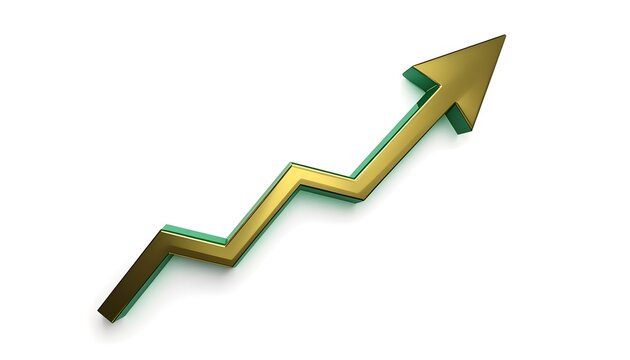 A golden upward trending arrow, business growth concepts